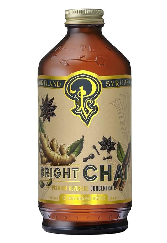 Portland Syrups Bright Chai Syrup - Coffee, Cocktails, Mocktails & Sodas - Premium Concentrate - Orange Pekoe, Ginger, Cinnamon, Cloves & Cardamom - Organic Cane Sugar - 12 oz, 24 Servings (Pack of 1)