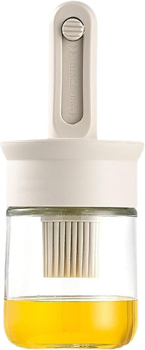 Oil Dispenser Bottle with Brush - Glass Oil Dispenser for Kitchen with Silicone Heat Brush - Cooking Brush for Oil and Cooking BBQ Grill Frying Kitchen (A, 16x6.7cm)
