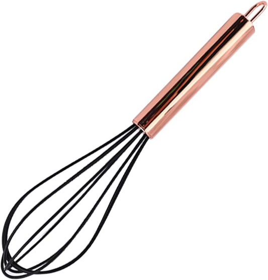 1pc Black & Copper Silicone Egg Whisk, Balloon Egg Beater, Stainless Steel Handle Cooking Utensils for Blending Whisking Beating Stirring Cooking Backing