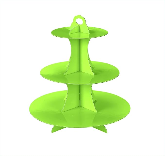 YLDW Cupcake Stand, 3-Tier Cupcake Stand Display, Cardboard Cup Cake Tower Stand, Disposable Dessert Stand for Birthday Tea Party Baby Shower Treat Decorations, Green