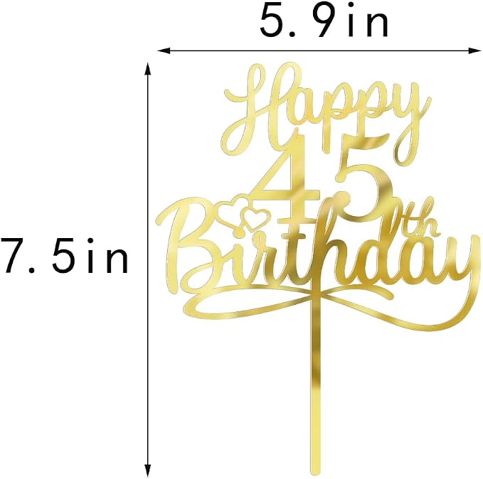 Sleyberoy Acrylic Happy 45th Birthday Cake Topper- Hello 45,Cheers to 45 Years,45th Anniversary/Birthday Party、 men and women Happy Forty-five Birthday Selected cake decoration (45th)