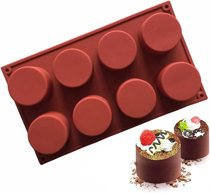 ECHODONE 8-Cavity Round Cylinder Soap Mold Cupcake Silicone Mold Handmade Cylinder Mold for Cake, Bread, Cupcake, Cheesecake, Cornbread, Muffin, Brownie, Bakeware Pan Tool etc.