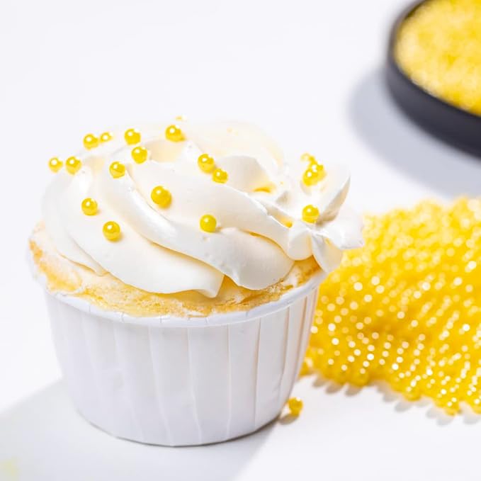 Yellow Sprinkles Edible Pearl Sprinkles,Cake Sprinkles130g 4.6OZ,Cookie sprinkles,Sugar Pearl, Edible Candy Pearls for Cake Cupcake Decorationg (4mm-Yellow)