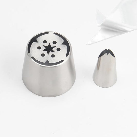 6-Piece Extra Large Russian Flower Piping Nozzles, Stainless Steel Rose Tulip Piping Tips for Cake Decorating, Includes 1 Extra Large Nozzle, 1 Leaf Nozzle, 4 Piping Bags, Dessert Baking Tool