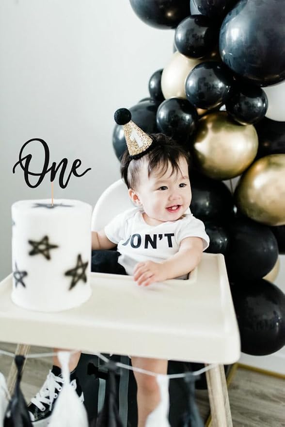 MYAMPED First Birthday Cake Topper - Glitter Black One Sign 1st Birthday Cake Decorating Supplies, Suitable for Baby Shower Favors, Birthday Party or Photo Booth Props