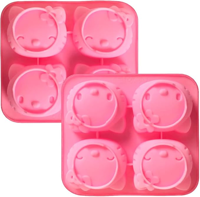 INKU 4 Cups Hello Kitty Silicone Fondant Cake Mold,Ice mold,Chocolate tray,Birthday Cake Decoration 4 Inch silicone Cake mold soap cake chocolate decorations