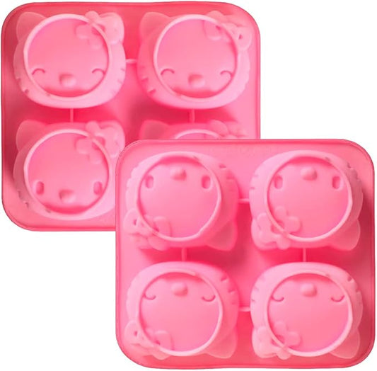 INKU 4 Cups Hello Kitty Silicone Fondant Cake Mold,Ice mold,Chocolate tray,Birthday Cake Decoration 4 Inch silicone Cake mold soap cake chocolate decorations