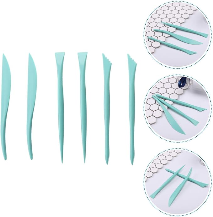 OSALADI Fondant Modeling Set 6pcs Plastic Cake Sculpting and Carving Tools for Baking and Cake Decorating, Green DIY Fondant Curving Tool Kit for Home Bakers