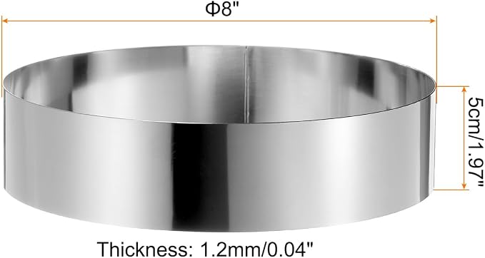 HARFINGTON 2PCS Round Cake Ring 8 x 2 Inch Seamless Stainless Steel Pastry Mousse Dessert Ring Mirror Coating for Baking Cooking Making Tool
