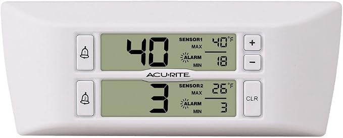 AcuRite Digital Wireless Fridge and Freezer Thermometer with Alarm and Max/Min Temperature for Home ,LCD Display, Restaurants (00986M), 0.6, White
