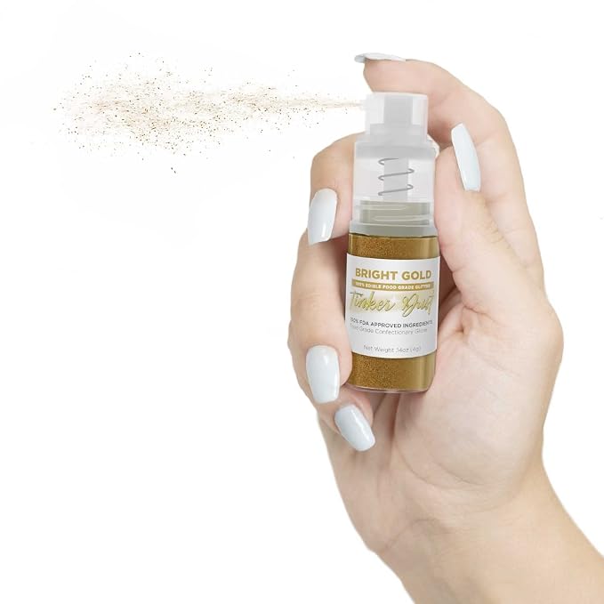 Bakell - Bright Gold Tinker Dust (4g, 1x Mini Spray Pump) Edible Glitter for Food, Desserts, and Baked goods!