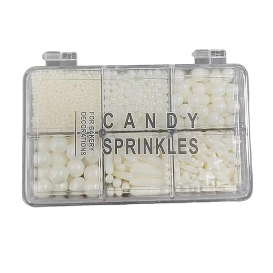 Homankit White Pearl Sprinkles for Cake Decorating, Edible White Star Sugar Sprinkles for Cake Decorations Baking Cupcake Toppers Ice Cream Toppings and Cookie Decorating Wedding Party Christmas Supplies
