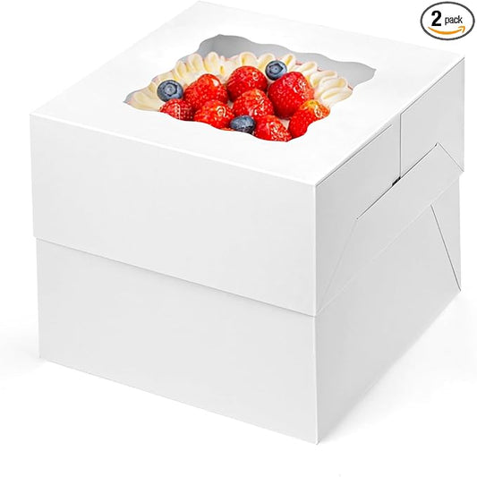 VGOODALL 2PCS Cake Boxes with Window, 8 x 8 x 8 Inches White Bakery Boxes Square Cardboard Cake Containers for Birthday Party Wedding…