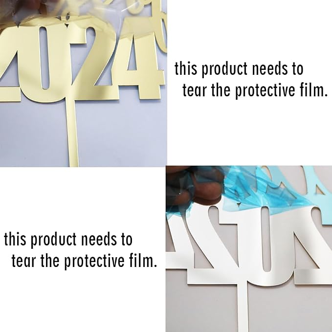 Mirror acrylic Class of 2024 Cake Topper - Congrats Grad Cake Toppers - Gold Glitter Graduation Party Decorations