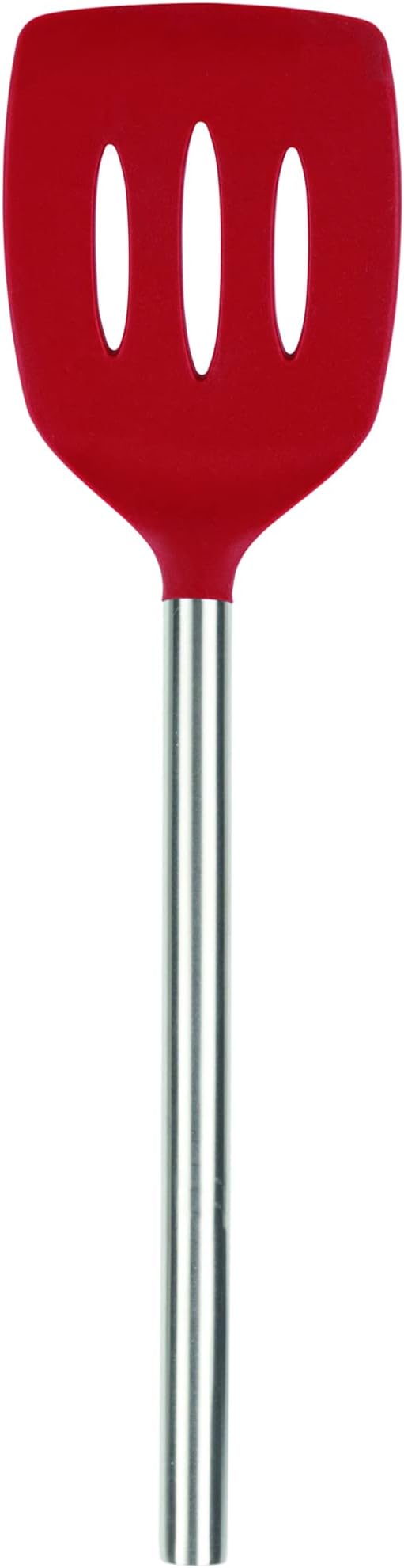Tovolo Slotted Silicone Spatula Turner Slotted Stainless Steel Handle 10" Cayenne Red Heat Resistant Non Toxic BPA Free Kitchen Utensil, Silicone Egg Pancake Flipper Metal Handle Turner for Cooking