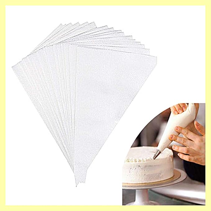 Disposable Cake Decorating Bags Set of 100 - White 14 Inch Round Piping Bags for Cakes, Cupcakes, Cookies, Chocolate, Pie