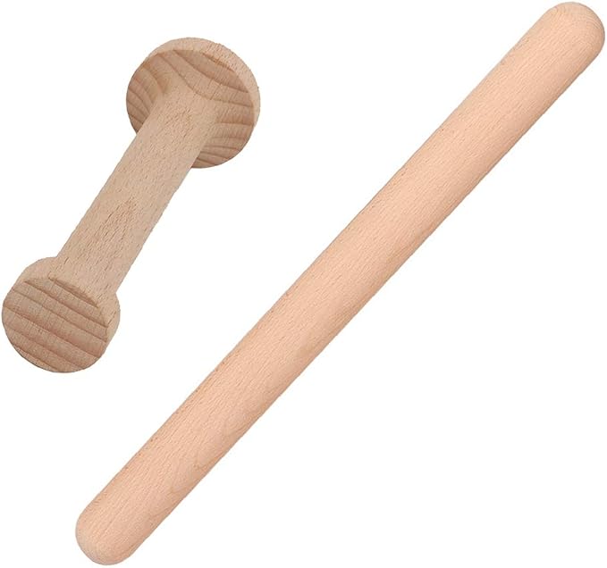 Set of 2 Wood Pastry Tart Tamper and Wood Rolling Pin Double Sided Tart Tamper 11.8 Inch Dough Roller DIY Baking Shaping Kitchen Tool for Cheesecakes Desserts Muffin Pecan Pies Pasta Ravioli