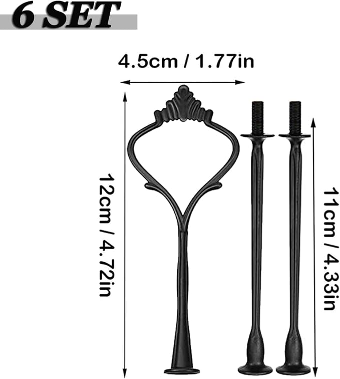BetterJonny 6 Sets 3 Tier Cake Plate Stand Stand Handle, Cake Stand Hardware Handle Fittings Hardware Holder for Wedding and Party Making Dessert Platter Stand（Black）