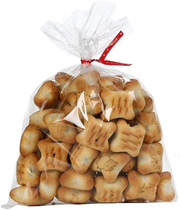 Brandon-super 100 Pcs 8 in x 6 in Clear Flat Cello Cellophane Treat Bags Good for Bakery,Popcorn,Cookies, Candies,Dessert, Birthday 1.4mil.Give Metallic Twist Ties!
