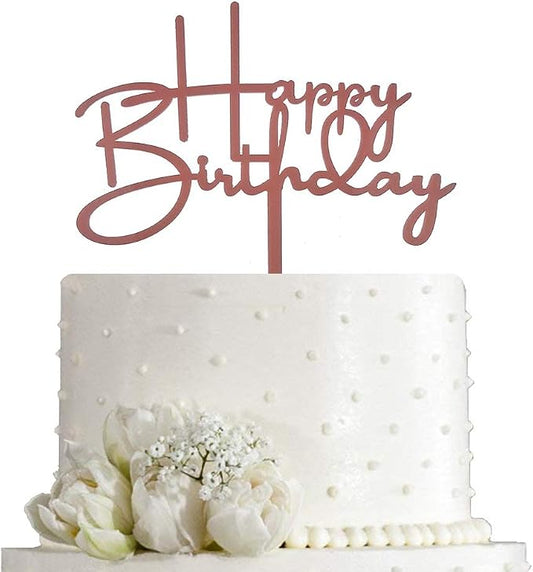 Happy Birthday Cake Topper for Birthday Party Decorations, Pink Acrylic