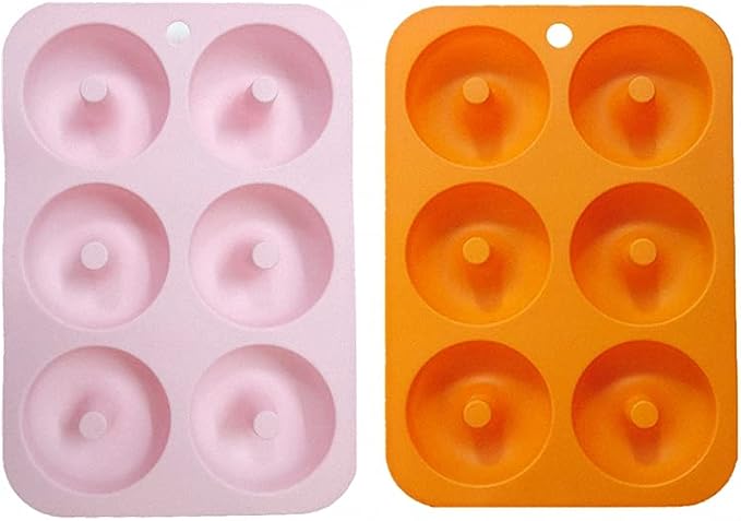 Ulalaza 2PCS Donut Pan Molds Non-Stick 6-Cavity Silicone Steel Donut Mold for Baking BPA Free Mold Sheet Tray Oven Microwave Dishwasher Freezer Safe Easy Clean