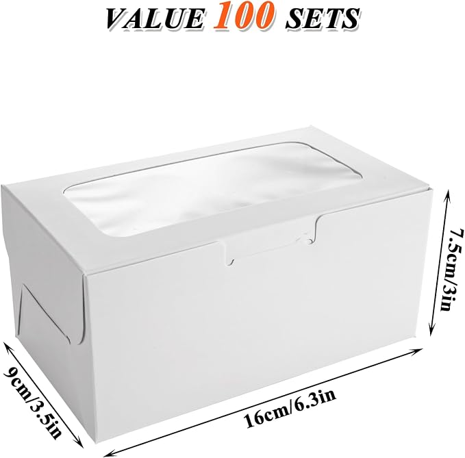 AKOLAFE 100 Set White Cupcake Boxes 2 Cupcake Holder with Lid To Go Cupcake Containers Reusable Cardboard Cupcake Boxes Bulk with Clear Window Cupcake Carrier for Cup Cake Packaging Transport Storage