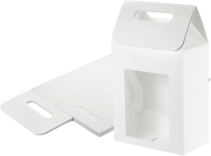 uxcell 8Pcs Gift Boxes, Favor Box with Clear Window and Handle, Stand Up Favor Treat Boxes for Candy, Cookies, Party Store, Packaging, Wedding, White