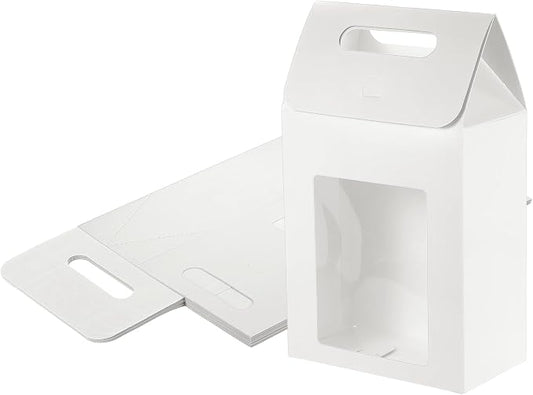 uxcell 8Pcs Gift Boxes, Favor Box with Clear Window and Handle, Stand Up Favor Treat Boxes for Candy, Cookies, Party Store, Packaging, Wedding, White