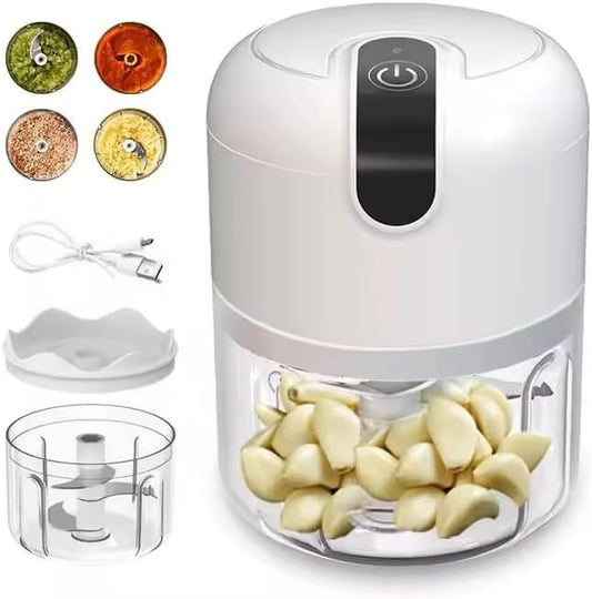 Mini Electric Food Processor, USB Rechargeable, Multi-functional Garlic Chopper with Accessories, White