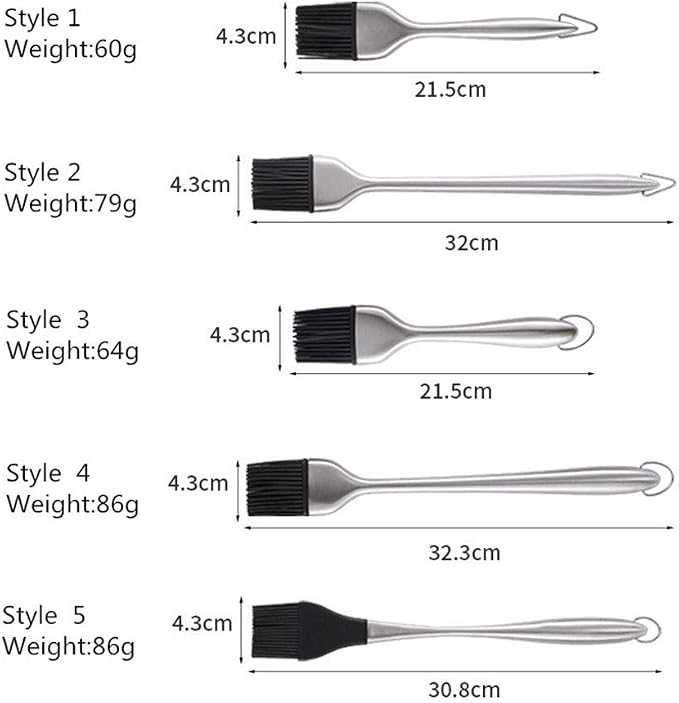 5Pcs Silicone Basting Brushes Heat Resistant BPA Free Stainless Steel Handle Pastry Grill Barbecue Brush Set Kitchen Cooking Tools