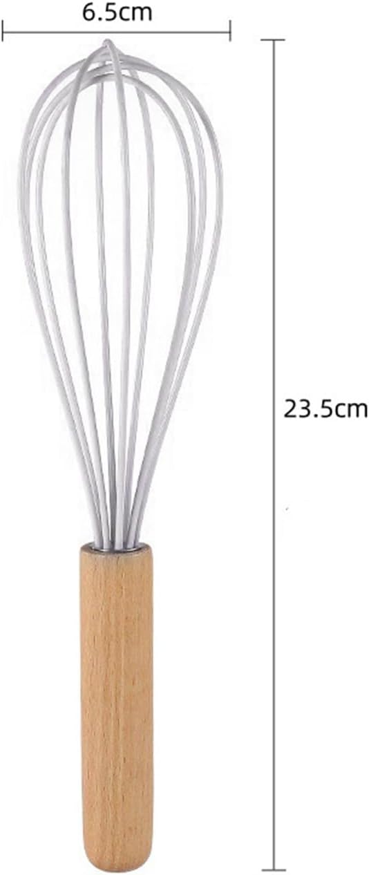 10 "Silicone Whisk with Wood Handle, suitable for mixing, stirring, stirring, cooking, baking, suitable for pancake batter, eggs, cake powder, mixing, gravy, and sauce (grey)