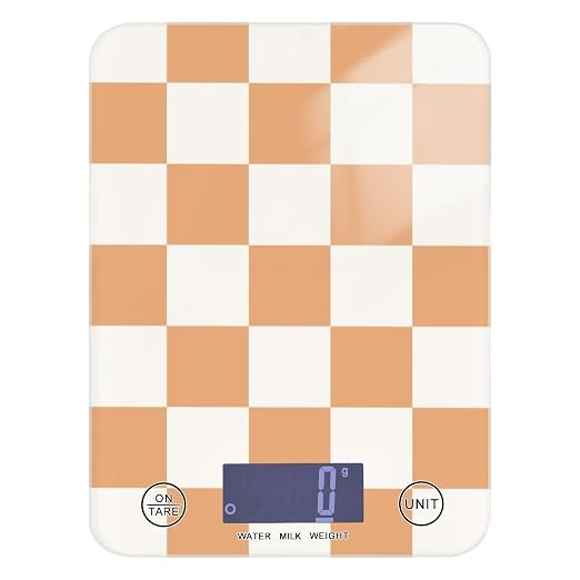 Checkered Orange and White Food Scale Kitchen Scale for Baking Cooking Digital Food Weighing Measuring Scale Small Waterproof Electric Food Scales Grams and Ounces for Weight Loss