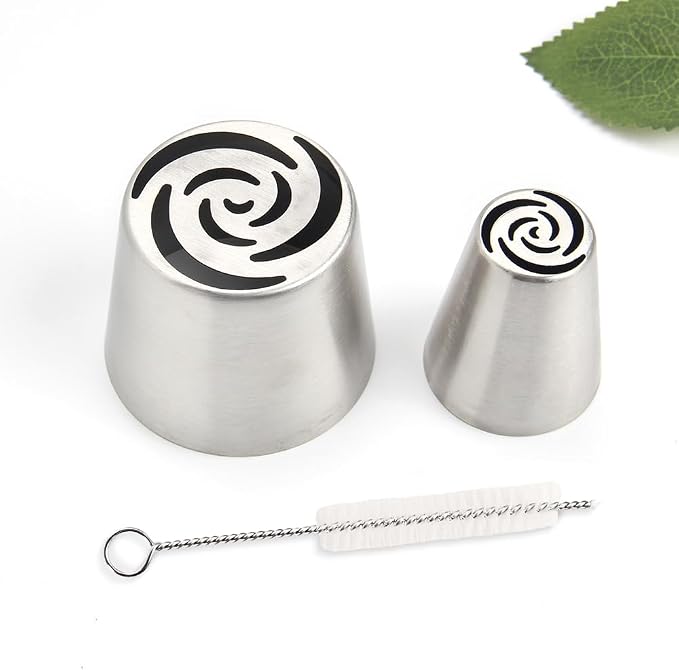 14 PCS Russian Piping Tips Set,Stainless Steel Icing Nozzles for Cake Decorating, Cream Flower Bouquet DIY Cookies, Desserts Baking Tools 1 XXL, 1 XL, 1 Medium Leaf, 10 Piping Bags, 1 Brush