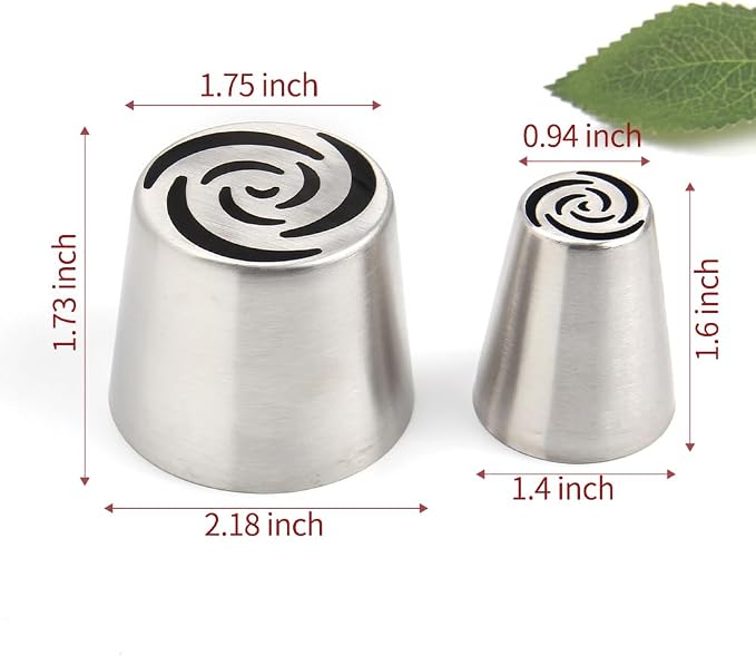 14 PCS Russian Piping Tips Set,Stainless Steel Icing Nozzles for Cake Decorating, Cream Flower Bouquet DIY Cookies, Desserts Baking Tools 1 XXL, 1 XL, 1 Medium Leaf, 10 Piping Bags, 1 Brush