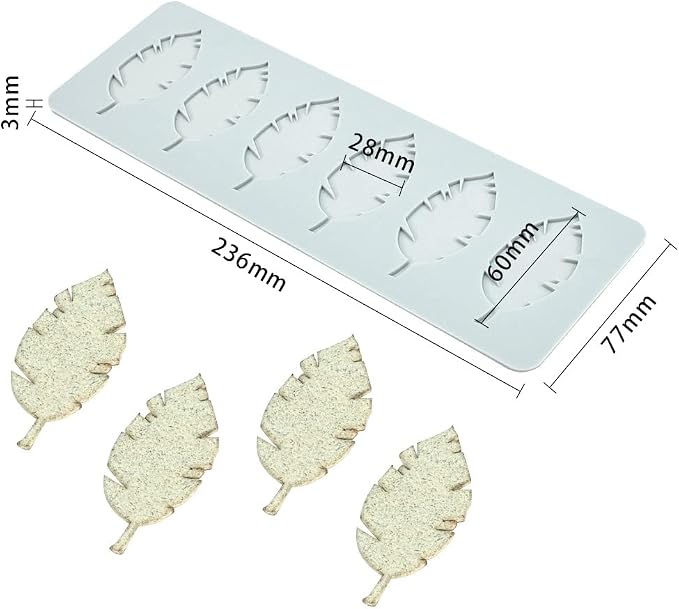 Fondant Silicone Moulds Tropical Leaves Silicone Imprint Mat Gum Paste Press Mold for Cake Chocolate Cupcake Decorating Cake Toppers Candy Cookies Resin Sugarcraft (B_9.44x3.08x0.12inch)
