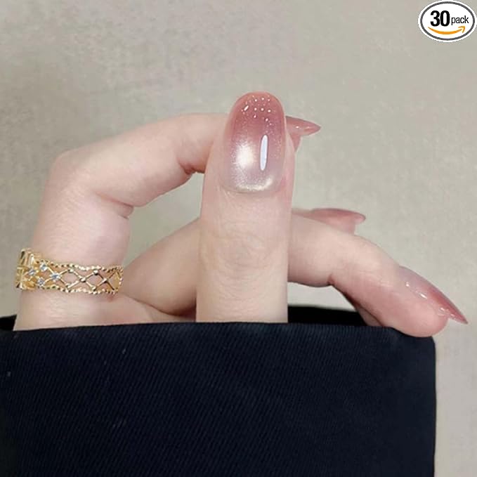 24Pcs Press on Nails Short Almond ZWENJIE Cat Eye Fake Nails Press ons Nail Tips Stick on Nails Glitter Tip Acrylic Nails Kit French False Nails with Butterflies Design Nail Art for Women Manicure