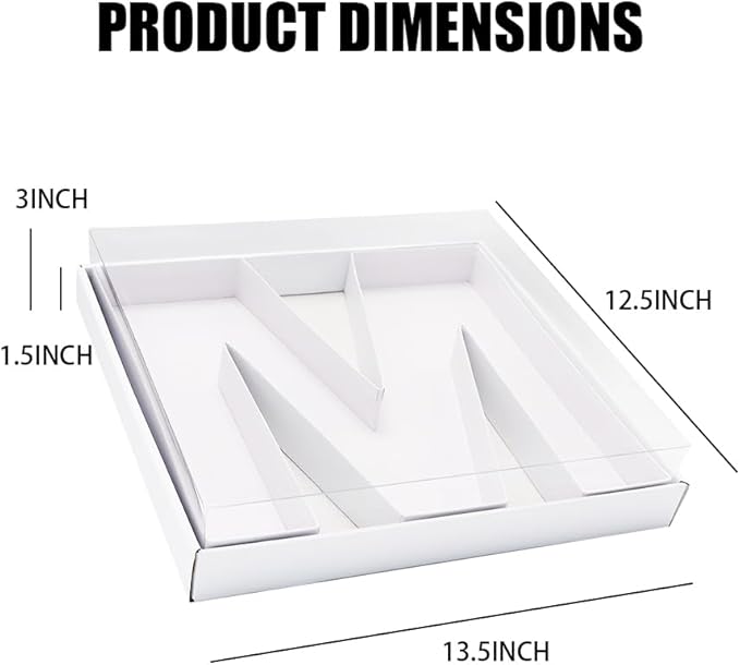 WENPACK 12.5" Cardboard Letter Shaped Mache Charcuterie Strawberries Fillable Sweets Decorative Box with Clear Lid (White, M)