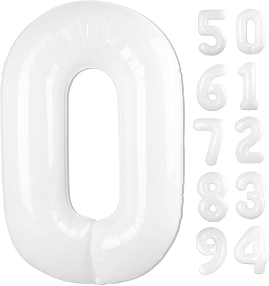 White Number Balloon 40 Inch, Translucent 0 Number Balloons, 10 20 30 40 50 Numbers Balloon Birthday Decorations, White Party Supplies for Women Men