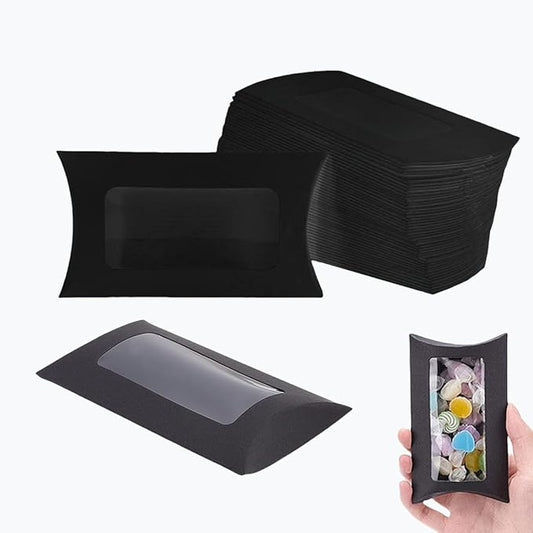 40 Pcs Pillow Gift Boxes with Windows,Kraft Paper Mini Pillow Packaging Box, Creative Favor Box Folding Treat Boxes with Clear Window for Bakery Candy Chocolate Jewelry Display Wedding Party Favor