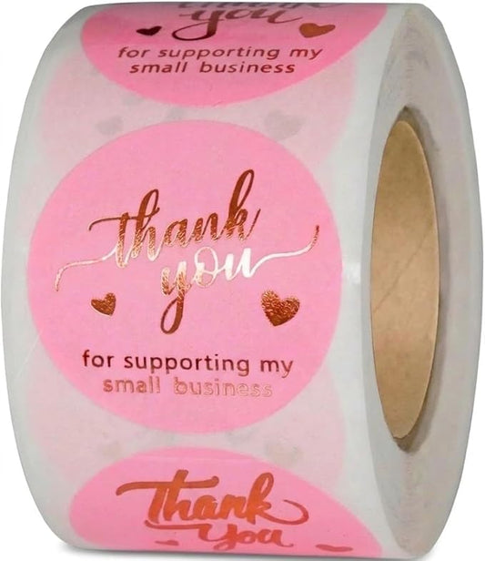 500 Pcs 1.5 Inch Pink and Rose Gold Thank You Stickers for Small Business, Small Business Packaging, Self-Adhesive & Waterproof Stickers with Beautiful Designs, Strong and Durable Envelope Seals