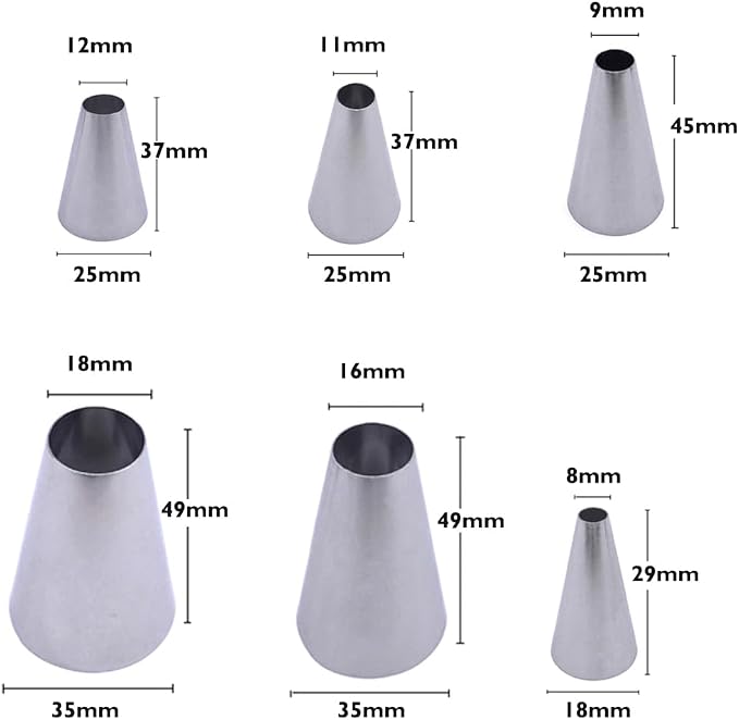 Large Round Piping Tip Set 6 Pcs,#12 1A 2A 3A R16L R18L Round Tip for Macarons,Professional Baking Supplies for Cake Cookies Decorating