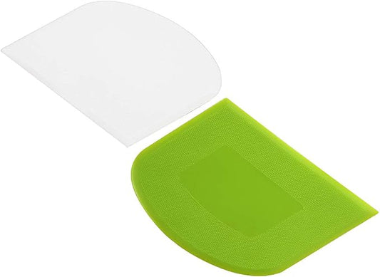 Suanyok Dough Scraper Bowl Scraper Bread Cream Cake Pizza Cutter Bench Scraper- Flexible Plastic Multi-Function Kitchen tools, 2 Piece White-Green