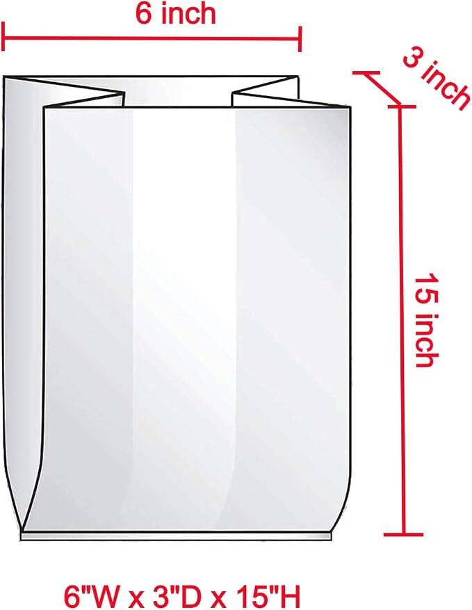 ROYALNA 100ct (6"x3"x15") Small Bread Loaf Packing Bags with Ties, Reusable, Thick Clear Gusseted Grocery Bakery Bags (Small 100ct 6x3x15)