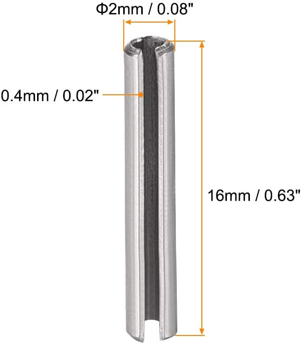 uxcell Slotted Spring Pin - M2 x 16mm 304 Stainless Steel Split Spring Roll Dowel Pins Plain Finish 20Pcs