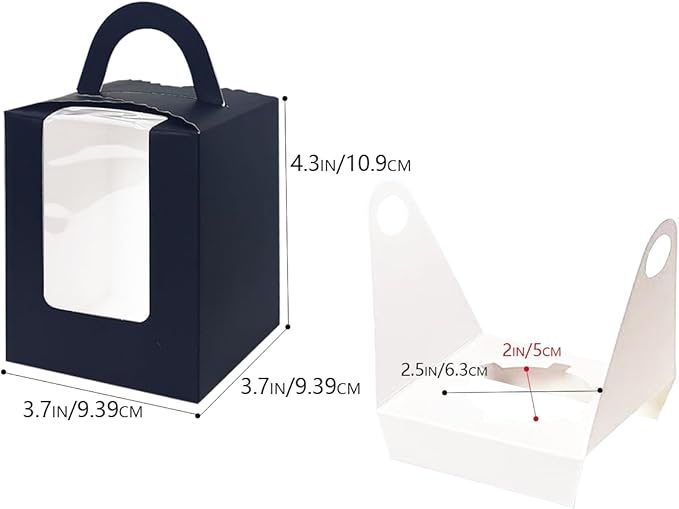 Bakepacker Individual Cupcake Boxes with Window 100 Count Black Single Cupcakes Box 3.6"X3.6"X4.3" Cupcake Carrier