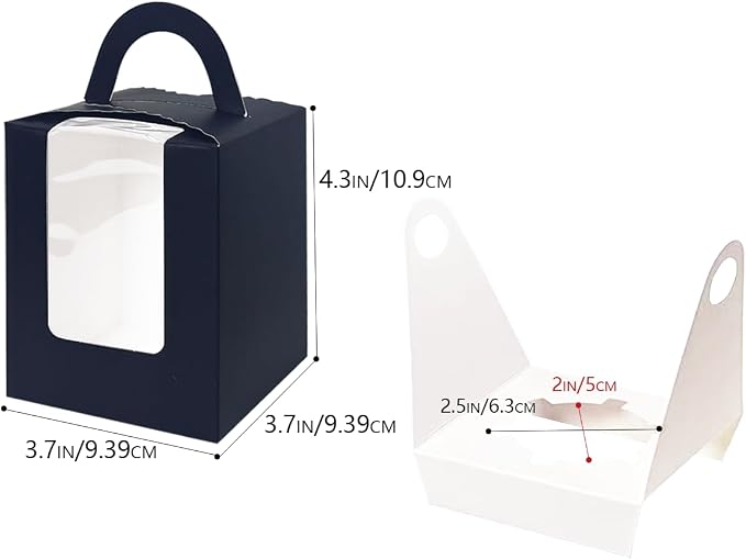 Bakepacker Auto-pop up Individual Cupcake Boxes with Window 60 Count Black Single Cupcakes Box 3.7 x 3.7 x 4.3inch Cupcake Carrier