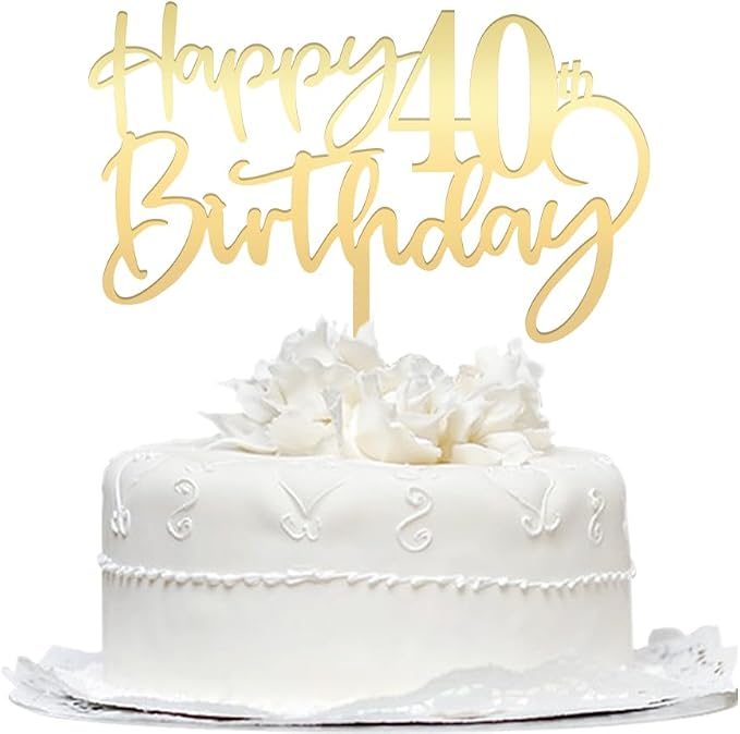 Happy 40th birthday cake Topper,Mirrored Gold Acrylic Durable Cake Topper,40th Birthday Party Cake Decorations,Hello 40th years old, Happy forty years old, Birthday Party Decorations