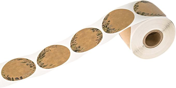 Brown Kraft Greenery Border Stickers / 500 Canning Labels / 2" Round Jar Sticker / 6 Floral Foliage Designs with Writing Space/Made in The USA