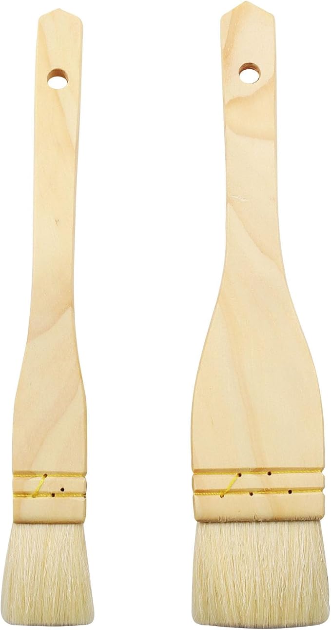 2Pcs Flat Hake Brushes, Sheep Hair Bristles, Paint Brush Set for Watercolor, Wash, Pottery Painting - Baking Pastry Brush & BBQ Grill Brush for Kitchen (1 Inch, 2 Inch)