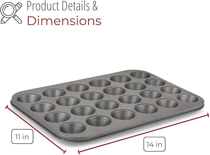 husMait 24-Cup Mini Muffin Pan - Non-Stick Carbon Steel Mini Cupcake Pan - Heavy Duty Metal Baking Tray, Warp-Resistant, PFOA Free & Dishwasher Safe
